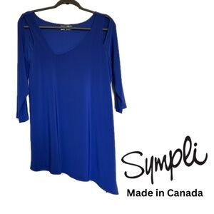 Sympli Nu Focus Asymmetric Hem Cut Out Shoulder 3/4 Sleeve Tunic Cobalt Blue